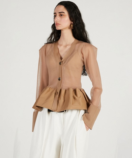 PRANK PROJECT(プランクプロジェクト)の「【Pre-Order】シアーコンビペプラムカーデ / Sheer Combine Peplum Cardigan(その他トップス・レディース・ベージュ/ブラック・FREE)」の17枚目の写真