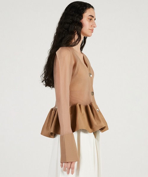 PRANK PROJECT(プランクプロジェクト)の「【Pre-Order】シアーコンビペプラムカーデ / Sheer Combine Peplum Cardigan(その他トップス・レディース・ベージュ/ブラック・FREE)」の15枚目の写真