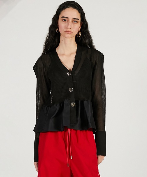 PRANK PROJECT(プランクプロジェクト)の「【Pre-Order】シアーコンビペプラムカーデ / Sheer Combine Peplum Cardigan(その他トップス・レディース・ベージュ/ブラック・FREE)」の14枚目の写真