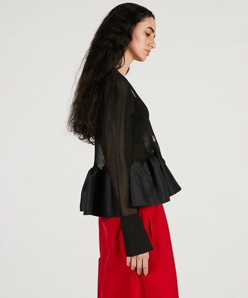PRANK PROJECT(プランクプロジェクト)の「【Pre-Order】シアーコンビペプラムカーデ / Sheer Combine Peplum Cardigan(その他トップス・レディース・ベージュ/ブラック・FREE)」の11枚目の写真