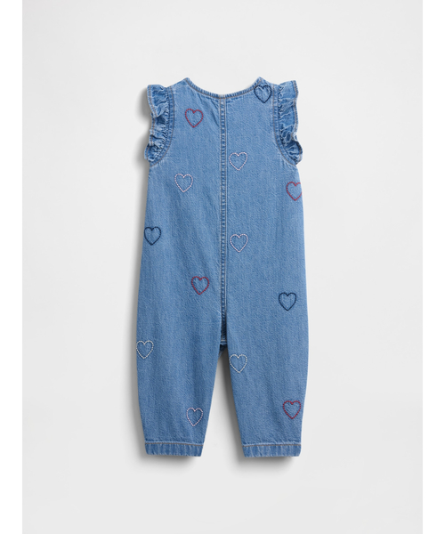 GAP(ギャップ)の「デニム ハート刺繍 カバーオール (ベビー)(サロペット/オーバーオール・キッズ・インディゴブルー・60cm/70cm/80cm/90cm)」の2枚目の写真