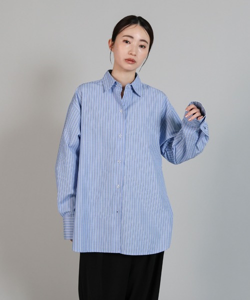 select MOCA Et（セレクトモカエト）の「【Et】2Way Striped Oversized Blouse（シャツ/ブラウス・レディース・ブルー/ベージュ・FREE）」の22枚目の写真