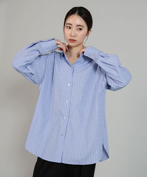select MOCA Et（セレクトモカエト）の「【Et】2Way Striped Oversized Blouse（シャツ/ブラウス・レディース・ブルー/ベージュ・FREE）」の21枚目の写真