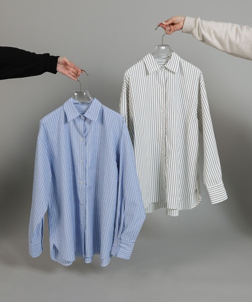 select MOCA Et（セレクトモカエト）の「【Et】2Way Striped Oversized Blouse（シャツ/ブラウス・レディース・ブルー/ベージュ・FREE）」の10枚目の写真