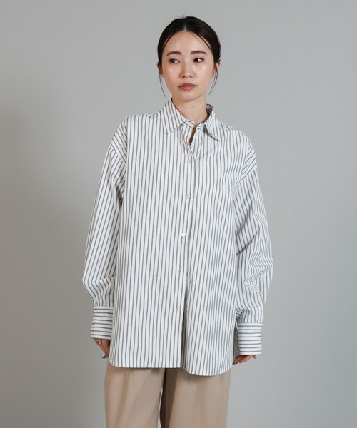 select MOCA Et（セレクトモカエト）の「【Et】2Way Striped Oversized Blouse（シャツ/ブラウス・レディース・ブルー/ベージュ・FREE）」の4枚目の写真