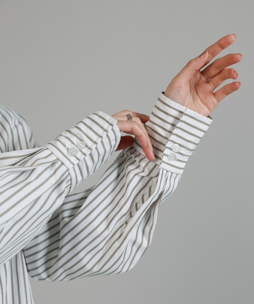 select MOCA Et（セレクトモカエト）の「【Et】2Way Striped Oversized Blouse（シャツ/ブラウス・レディース・ブルー/ベージュ・FREE）」の7枚目の写真