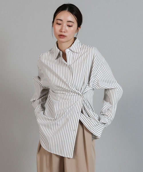 select MOCA Et（セレクトモカエト）の「【Et】2Way Striped Oversized Blouse（シャツ/ブラウス・レディース・ブルー/ベージュ・FREE）」の9枚目の写真