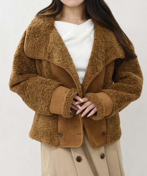 31 Sons de mode（トランテアン　ソン　ドゥ　モード）の「2025秋冬新作 一部店舗限定 ムートンライクボアショートコート（その他アウター・レディース・ブラウン/アイボリー・ﾌﾘ-）」の2枚目の写真