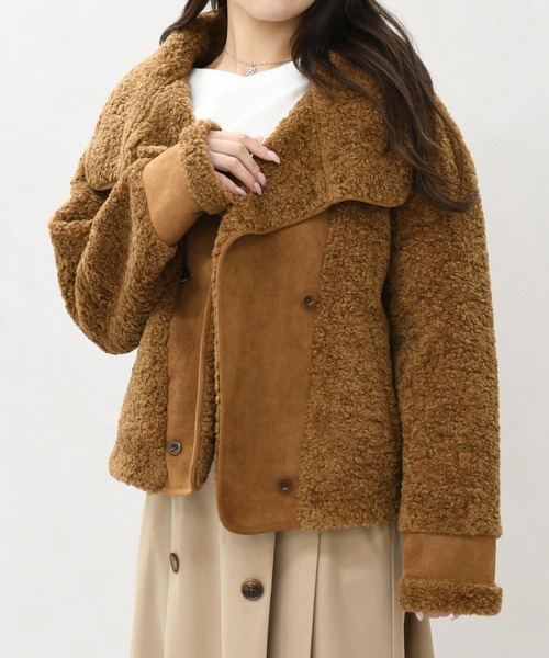 31 Sons de mode（トランテアン　ソン　ドゥ　モード）の「2025秋冬新作 一部店舗限定 ムートンライクボアショートコート（その他アウター・レディース・ブラウン/アイボリー・ﾌﾘ-）」の3枚目の写真