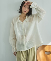 Doux archives | シアーストライプスタンドフリルブラウス(シャツ/ブラウス)