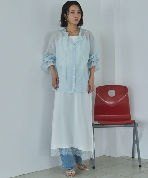 Doux archives(ドゥアルシーヴ)の「シアーストライプスタンドフリルブラウス(シャツ/ブラウス・レディース・オフホワイト/ピンク/サックスブルー・FREE)」の19枚目の写真