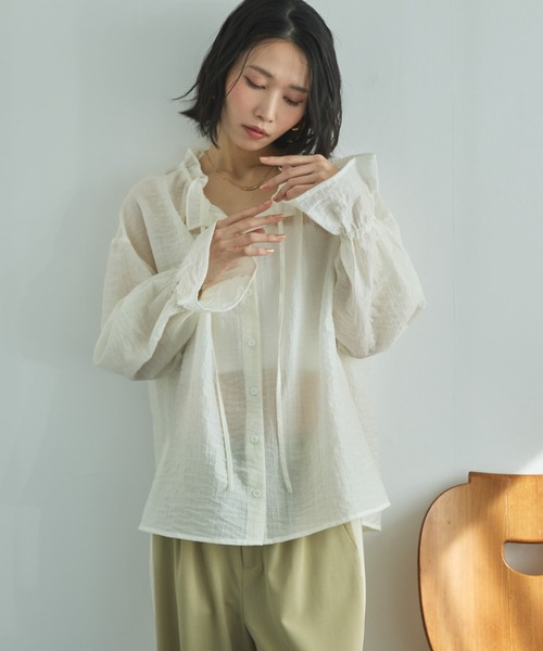 Doux archives(ドゥアルシーヴ)の「シアーストライプスタンドフリルブラウス(シャツ/ブラウス・レディース・オフホワイト/ピンク/サックスブルー・FREE)」の16枚目の写真