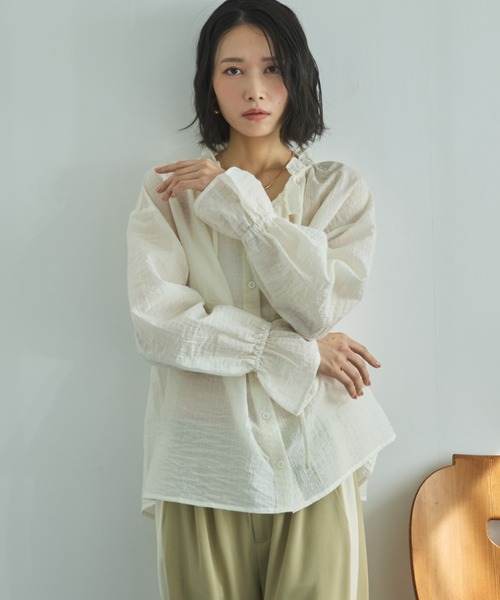 Doux archives(ドゥアルシーヴ)の「シアーストライプスタンドフリルブラウス(シャツ/ブラウス・レディース・オフホワイト/ピンク/サックスブルー・FREE)」の17枚目の写真
