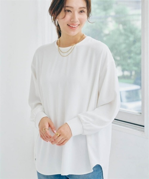 nissen（ニッセン）の「バックファスナージョーゼットトップス（Tシャツ/カットソー・レディース・ブラック/オフホワイト・S/M/L/LL）」の2枚目の写真