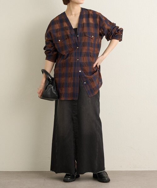 Omekashi（オメカシ）の「シアーチェックカラーレスブラウス（シャツ/ブラウス・レディース・ブラウン/ベージュ・FREE）」の22枚目の写真