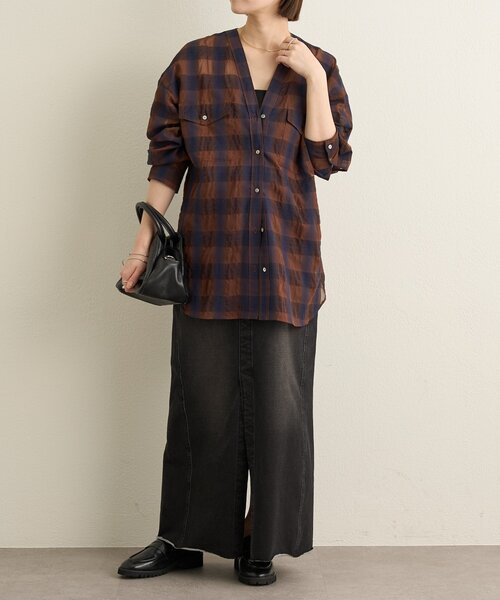 Omekashi（オメカシ）の「シアーチェックカラーレスブラウス（シャツ/ブラウス・レディース・ブラウン/ベージュ・FREE）」の21枚目の写真