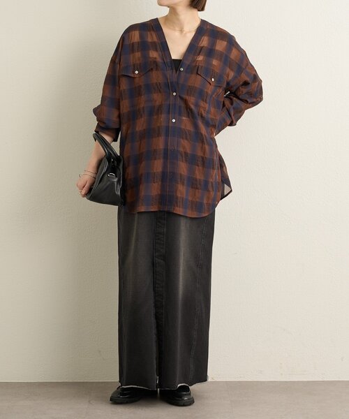 Omekashi（オメカシ）の「シアーチェックカラーレスブラウス（シャツ/ブラウス・レディース・ブラウン/ベージュ・FREE）」の19枚目の写真