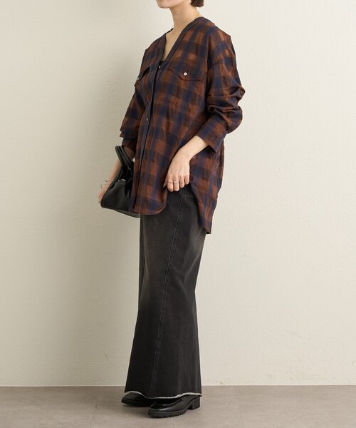 Omekashi（オメカシ）の「シアーチェックカラーレスブラウス（シャツ/ブラウス・レディース・ブラウン/ベージュ・FREE）」の18枚目の写真