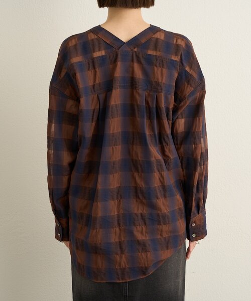 Omekashi（オメカシ）の「シアーチェックカラーレスブラウス（シャツ/ブラウス・レディース・ブラウン/ベージュ・FREE）」の15枚目の写真