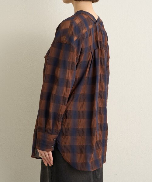 Omekashi（オメカシ）の「シアーチェックカラーレスブラウス（シャツ/ブラウス・レディース・ブラウン/ベージュ・FREE）」の14枚目の写真