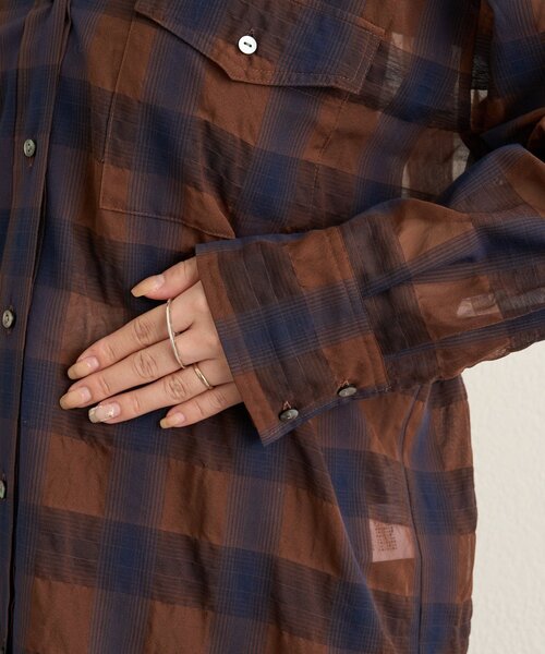 Omekashi（オメカシ）の「シアーチェックカラーレスブラウス（シャツ/ブラウス・レディース・ブラウン/ベージュ・FREE）」の13枚目の写真