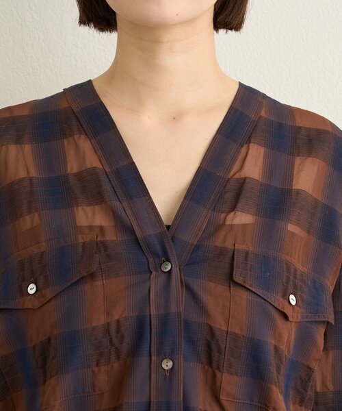 Omekashi（オメカシ）の「シアーチェックカラーレスブラウス（シャツ/ブラウス・レディース・ブラウン/ベージュ・FREE）」の9枚目の写真