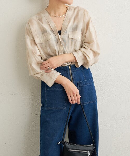 Omekashi（オメカシ）の「シアーチェックカラーレスブラウス（シャツ/ブラウス・レディース・ブラウン/ベージュ・FREE）」の8枚目の写真