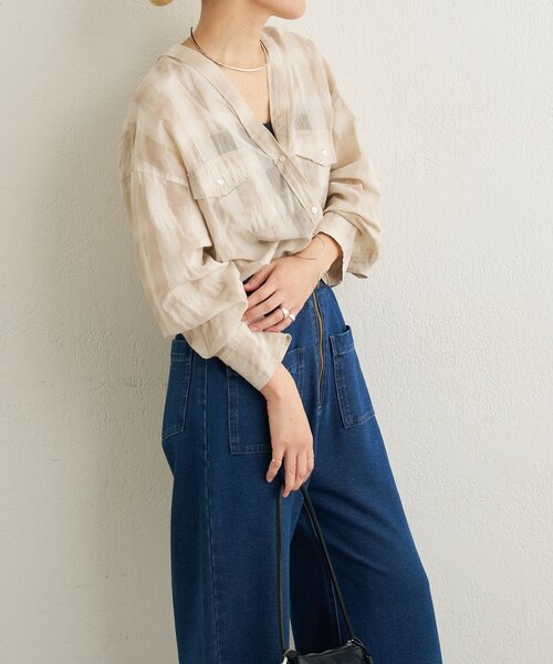 Omekashi（オメカシ）の「シアーチェックカラーレスブラウス（シャツ/ブラウス・レディース・ブラウン/ベージュ・FREE）」の5枚目の写真