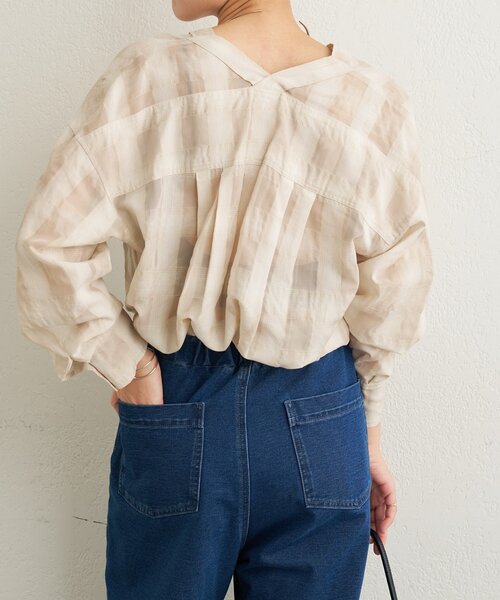Omekashi（オメカシ）の「シアーチェックカラーレスブラウス（シャツ/ブラウス・レディース・ブラウン/ベージュ・FREE）」の4枚目の写真