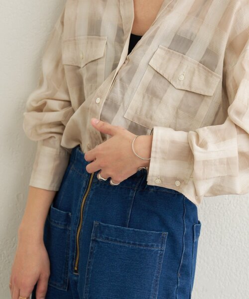 Omekashi（オメカシ）の「シアーチェックカラーレスブラウス（シャツ/ブラウス・レディース・ブラウン/ベージュ・FREE）」の3枚目の写真