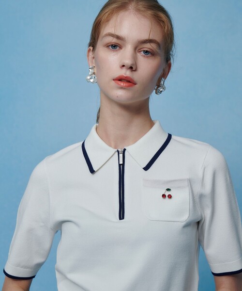 セール】【LOULOU WILLOUGHBY】CHERRYビジューPOLO（ポロシャツ