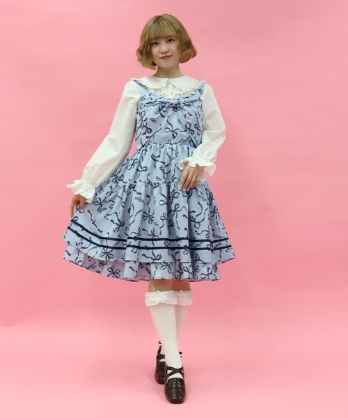 axes femme POETIQUE(アクシーズファムポエティック)の「リボン柄ドールジャンスカ(ジャンパースカート・レディース・ラベンダー/ピンク/サックスブルー・MEDIUM)」の7枚目の写真