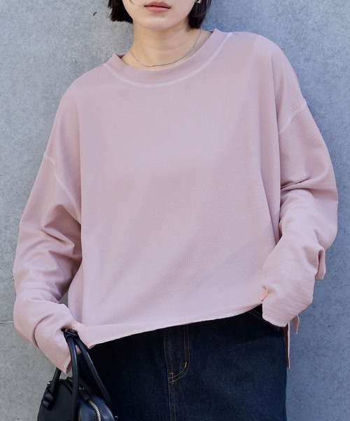 MONO-MART(モノマート)の「シアーワッフル|配色ステッチ サムホールロンT(UVカット・洗える)(Tシャツ/カットソー・レディース・ネイビー/ピンク/ブラウン/グレー/アイボリー/ブラック・FREE)」の22枚目の写真