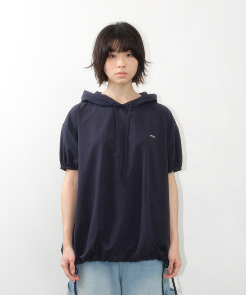 OVERFIT Wrinkle Short Sleeve Hoodie — оверсайз худи с коротким рукавом, Navy