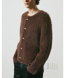 MERGO（メルゴ）の「シャギーラウンドネックニットジャケット[ブラウン]（その他アウター）」