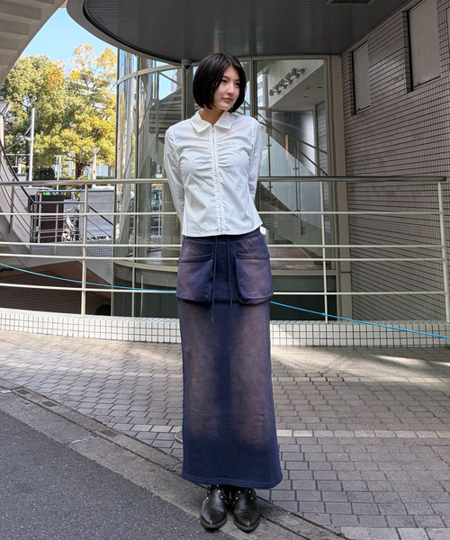Oriens JOURNAL STANDARD（オリエンス ジャーナルスタンダード）の「フロントジップギャザーシャツ（シャツ/ブラウス・レディース・ホワイト/ネイビー・FREE）」の10枚目の写真