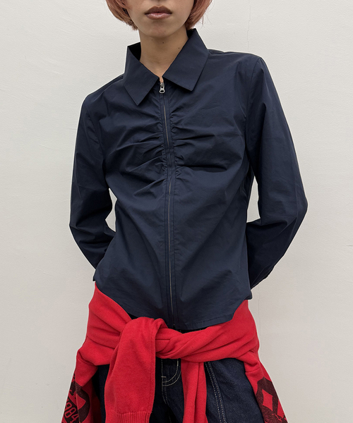 Oriens JOURNAL STANDARD（オリエンス ジャーナルスタンダード）の「フロントジップギャザーシャツ（シャツ/ブラウス・レディース・ホワイト/ネイビー・FREE）」の16枚目の写真