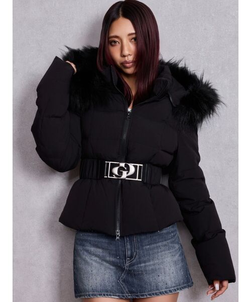 GYDA（ジェイダ）の「GDベルト付きショートダウンコート（ダウンジャケット/コート・レディース・ブラック/オフホワイト・FREE）」の2枚目の写真