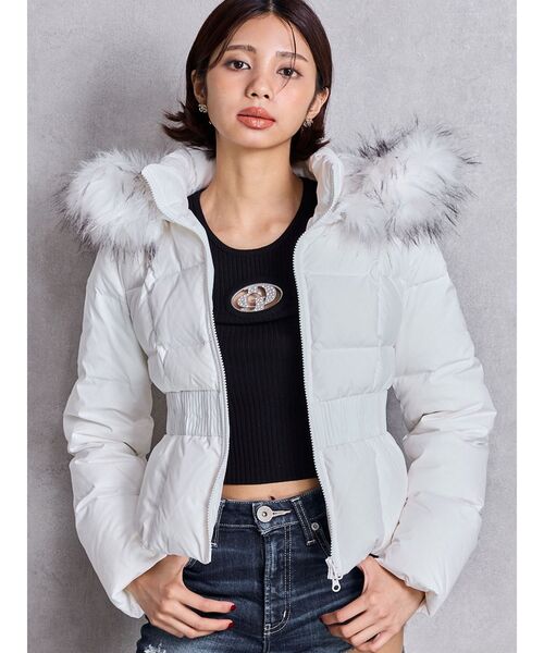 GYDA（ジェイダ）の「GDベルト付きショートダウンコート（ダウンジャケット/コート・レディース・ブラック/オフホワイト・FREE）」の14枚目の写真