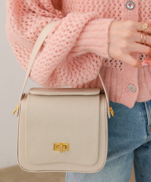 KOBE LETTUCE（コウベレタス）の「異素材ボックスバッグ（ハンドバッグ・レディース・ブラウン/ブルー/アイボリー/ブラック・F）」の5枚目の写真