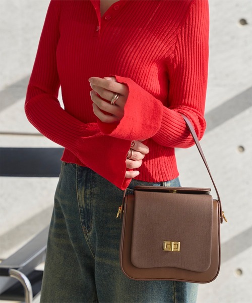 KOBE LETTUCE（コウベレタス）の「異素材ボックスバッグ（ハンドバッグ・レディース・ブラウン/ブルー/アイボリー/ブラック・F）」の8枚目の写真