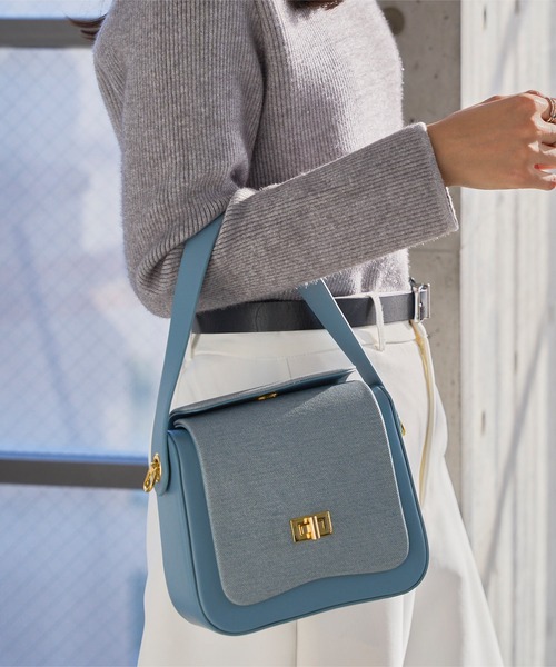 KOBE LETTUCE（コウベレタス）の「異素材ボックスバッグ（ハンドバッグ・レディース・ブラウン/ブルー/アイボリー/ブラック・F）」の9枚目の写真