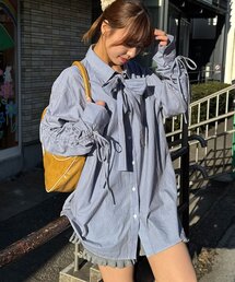 CIAOPANIC | 袖シャーリングボウタイ付ストライプシャツ(シャツ/ブラウス)