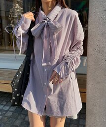 CIAOPANIC | 袖シャーリングボウタイ付ストライプシャツ(シャツ/ブラウス)