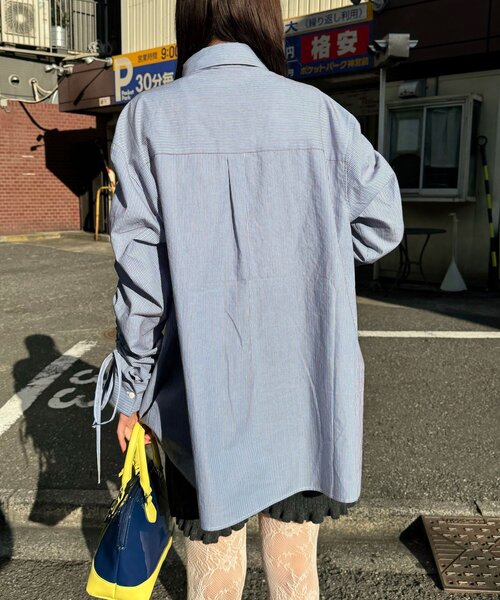 CIAOPANIC（チャオパニック）の「袖シャーリングボウタイ付ストライプシャツ（シャツ/ブラウス・レディース・ピンク/サックスブルー/イエロー・ONE SIZE）」の20枚目の写真