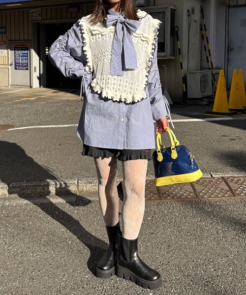 CIAOPANIC（チャオパニック）の「袖シャーリングボウタイ付ストライプシャツ（シャツ/ブラウス・レディース・ピンク/サックスブルー/イエロー・ONE SIZE）」の17枚目の写真