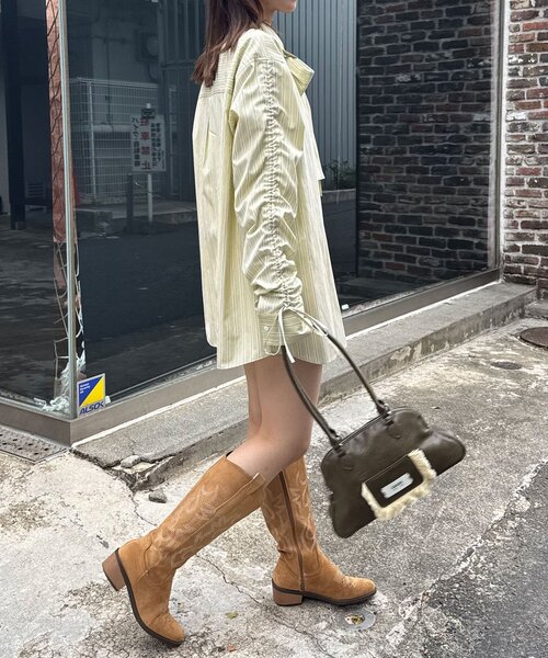 CIAOPANIC（チャオパニック）の「袖シャーリングボウタイ付ストライプシャツ（シャツ/ブラウス・レディース・ピンク/サックスブルー/イエロー・ONE SIZE）」の9枚目の写真