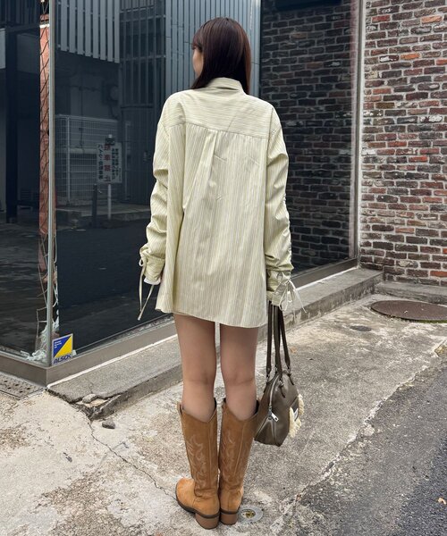 CIAOPANIC（チャオパニック）の「袖シャーリングボウタイ付ストライプシャツ（シャツ/ブラウス・レディース・ピンク/サックスブルー/イエロー・ONE SIZE）」の8枚目の写真