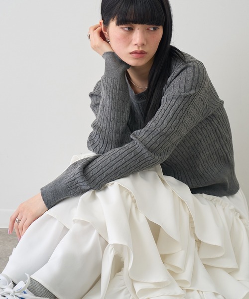 NOGLE(ノグル)の「【NOGLE/ノグル】ミニケーブルニットカーディガン(カーディガン/ボレロ・レディース・ピンク/アイボリー/ネイビー/ブルー/グレー・FREE)」の8枚目の写真