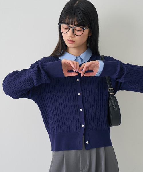 NOGLE(ノグル)の「【NOGLE/ノグル】ミニケーブルニットカーディガン(カーディガン/ボレロ・レディース・ピンク/アイボリー/ネイビー/ブルー/グレー・FREE)」の16枚目の写真